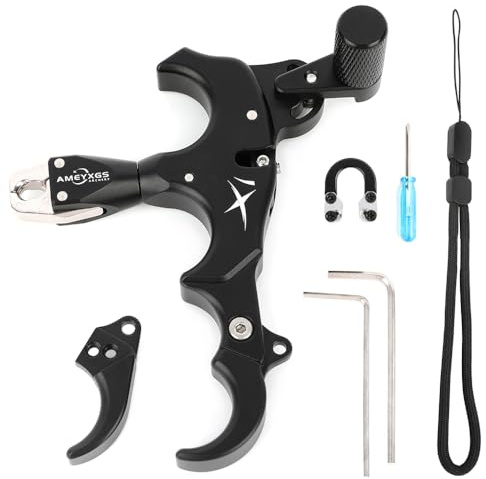 SHARROW Disparadores de Tiro con Arco Thumb Release Aids Arco Compuesto 3 o 4 Dedos Intercambiables Aluminio Ayuda de Liberación con Metal D-Loop para Caza (Negro)