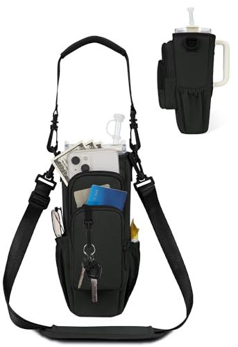 sportsnew 40oz Water Bottle Carrier Bag, Insulated Tumbler Holder with Phone Pocket & Adjustable Strap, Compatible with Stanley Cup, Leak-Resistant Bottle Pouch with Straw Cover