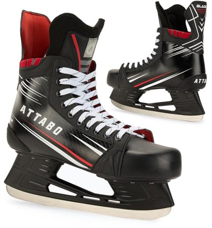ATTABO Eishockey Schlittschuhe Herren Blade in Schwarz Größe 41 EU Langlebige Edelstahlkufe Stabiler Knöchelschutz Schnürverschluss Komfortabel und langlebig für Fortgeschrittene