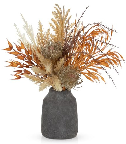 Briful 17.7 Artificial Pampas Grass with Rustic Ceramic Vase - Autumn Artificial Plants, 45CM Boho Vintage Decor Faux Pampas Fake Plants for Centerpiece, Autumn Decorations