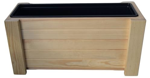TIMBERMIK Fioriera Legno Grande Esterno Interno 82,5x30x25 cm – Vaso Fiori Rettangolare Grezzo per Giardino Balcone Terrazza, Cassetta Piante Outdoor Naturale