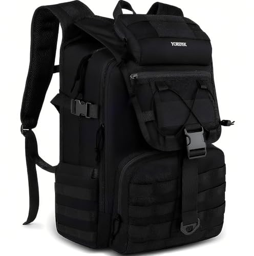 YOREPEK Zaino Militare Tattico 50 Litri, Impermeabile Grand Zaino Trekking, Zaini da Viaggio Uomo con Sistema Molle per Pesca, Scout, Campeggio, Caccia, Escursionismo, Montagna, Palestra, Nero