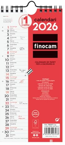 Finocam Calendrier mural 2026 avec vue janvier-décembre (12 mois) | Calendrier 2026 à noter | Planificateur mensuel neutre catalan