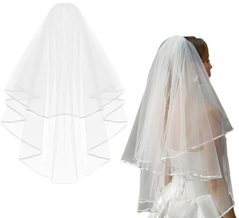 Voile de Mariage Mariée, Voile de Mariage Courte 2 Couches, pour Déguisements de Soirées Fête Reprises de Banquet
