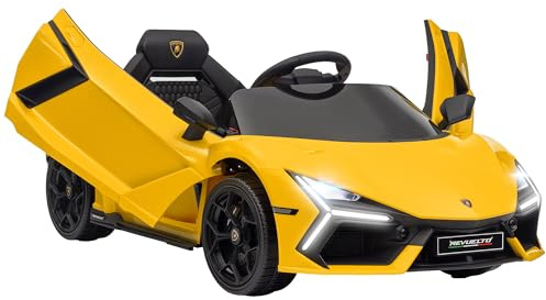 AIYAPLAY Automobile elettrica per bambini con licenza Lamborghini Revue, veicolo elettrico a 12V con porte ad ali di gabbiano, telecomando 2.4G, sospensioni, fari, musica, clacson, per bambini da 3 a