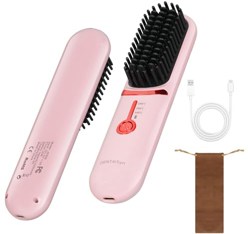 Cordless Hair Straightener Brush - Portable Hair Brush for Travel - 30s Fast Heating - Portable Straightening Brush for Travel, Mini Hot Straightening Comb for Women