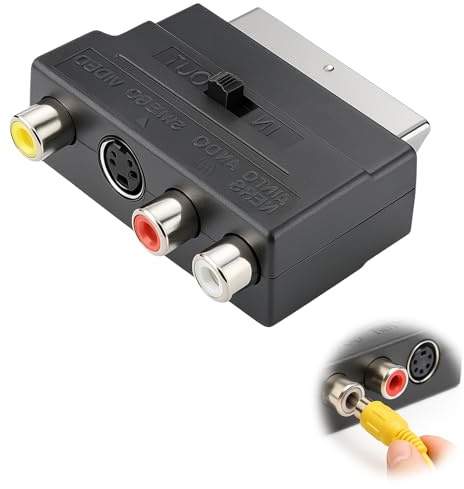 tiyiyok Adaptateur Péritel vers 3X RCA in Out + S-Video S-VHS, Compatible avec TV, DVD, VHS, Adaptateur SCART/S-VHS/AV, Consoles et Plus D'appareils