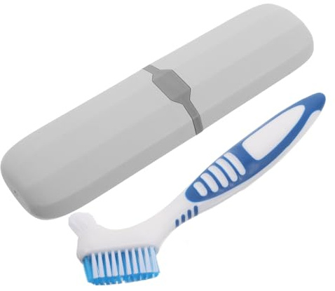 POPETPOP Juego de Cepillo para Limpieza de Dentaduras Postizas y Estuche de Viaje Compacto Azul y Gris Kit Portátil Soporte para Pasta Dental Adecuado para Cuidado Dental Fuera de Casa
