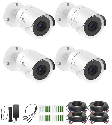 Loocam 1080P 4 Pack HD TVI Wired CCTV Cameras Kit, 80ft IR Night Vision, Indoor Outdoor Home Surveillance Bullet Security Camera for 2MP/5MP/4K HD-TVI Analog CCTV DVR System, IP66 Weatherproof