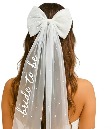 Bride to Be Veil, Bridal Hair Bow Veil with Pearl,Hen Party Accessories | White Hair Bow Veil with Clip, Hen Do Veil Accessories for Wedding Bridal Shower Hen Night Bachelorette Party Decoration