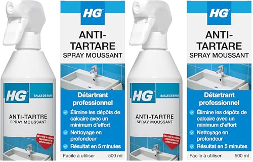 HG Mousse Anti-Calcaire en Spray, Nettoyant pour salle de bain, Spray anti-calcaire pour surfaces – 500 ml (Lot de 2)