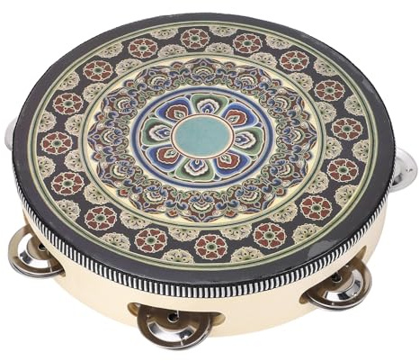 Stylebest Tamburello in Legno Portatile Strumento Educativo Robusto e Compatto per Bambini e Adulti 8 Pollici (Fiore Nero)