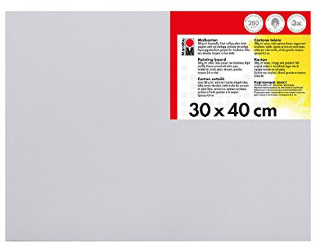 Marabu 1620000000301 - Malkarton weiß, ca. 30 x 40 cm, Kartonstärke ca. 0,4 cm, mit 280 g/qm Baumwolle kaschiert, 3 fach grundiert, leicht saugend, für Acryl-, Öl-, Gouache- und Temperafarben