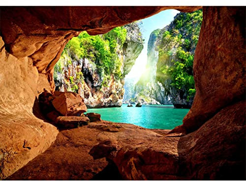 Runa Art Fototapete Schlucht Meer 352 x 250 cm Vlies Tapeten XXL Moderne Wandtapete Wohnzimmer Schlafzimmer Grün Braun 9071011b