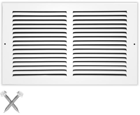 14 x 8 Baseboard Return Air Grille - HVAC Vent Duct Cover - 7/8 Margin Turnback for Flush Fit with Baseboard Work Grill - White [Outer Dimensions: 15.75 W x 9.75 H]