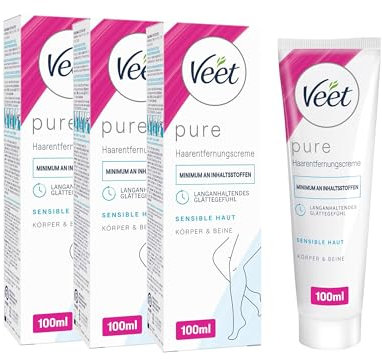 Enthaarungscreme 3er Pack sensitiv für seidig glatte Beine bis zu 2x länger als bei einer Rasur Veet Haarentfernungs-Creme Silk & Fresh sensible Haut 3x100ml