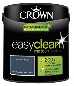 2.5L CROWN Easy Clean MATT Emulsion Multi Surface Paint That can be Used on Walls, Ceilings, Wood and Metal. Stain & Scrub Resistant Formula – Midnight Navy