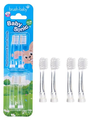 New Brush-Baby Babysonic Replacement Heads for Babysonic Electric Toothbrush | Stage 2 First Teeth - Teething | Suitable from 18-36 Months | Includes 4 x 18-36 Month Toddler Replacement Brush Heads