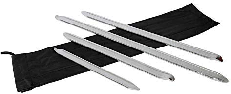 Wiltec Reifen Montiereisen Set 4-teilig, 300-600 mm, mit Montierhebel aus verchromtem Stahl mit Rolltasche, Montierhebel zum Reifenwechsel, Reifenmontage