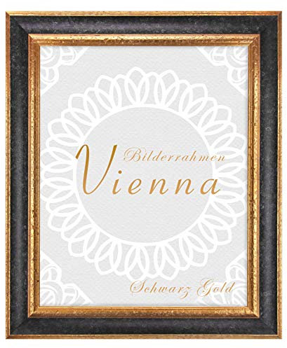 BIRAPA Bilderrahmen gold Vienna Rahmen 100x150 cm - Bilderrahmen vintage in Schwarz Gold, Bilderrahmen Holz mit Zierleiste innen und außen, Fotorahmen, Holzrahmen