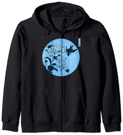 Famous Vintage Japanese Woodblock Art: Hydrangea and Swallow Zip Hoodie