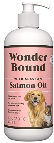 Amazon Basics Wild Alaskan Salmon Oil - Skin and Coat Support, Omega 3 Supplement for Dog and Cat, 16 fl oz (Previouly Wonder Bound)