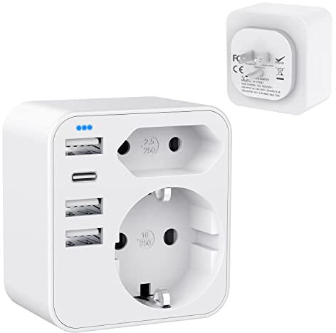 HANYEAL Adattatore Presa Americana, 6 in 1, con 4 USB, per America/Canada/Messico, 3285W, Spina USA Tipo B