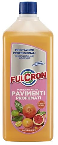FULCRON Detergente Neutro Pavimenti Profumati, Detersivo Pavimenti, Asciugatura Rapida, Pulisce ed Igienizza, Senza Risciacquo, Elimina Cattivi Odori, Profumo Agrumi, 1 LT