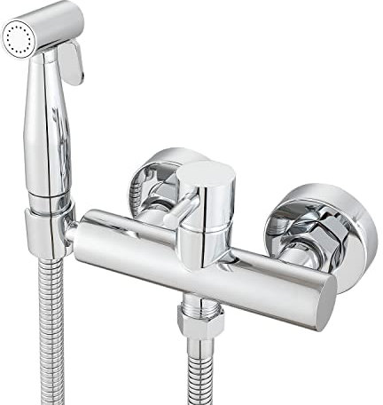 Wussh - Ensemble douchette pour bidet musulman Shattaf avec mélangeur chaud et froid - kit en laiton chromé à montage mural