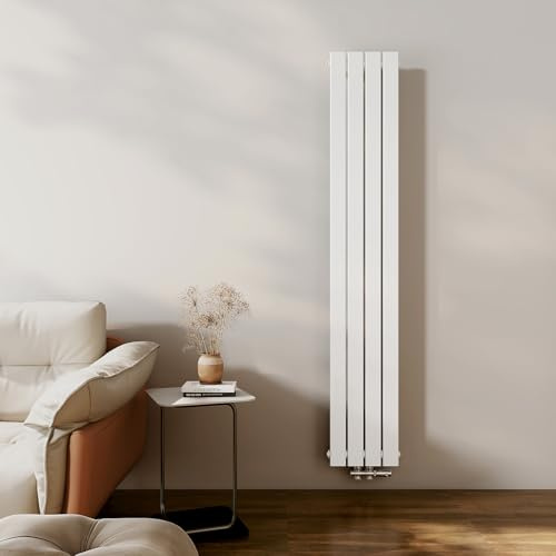 EMKE Design Heizkörper Schmal Hoch 1800x304 mm Vertikal Flachheizkörper mit Mittelanschluss, Einlagig Paneelheizkörper Wandheizkörper für Bad, Schlafzimmer & Wohnzimmer, Weiß 559W