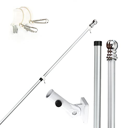 I LOVE FANCY DRESS Extendable Flagpole and Wall Mount - 6ft/1.8m Flagpole with Silver Topper and Wall Bracket - Weather Resistant Easy to Install Flag Pole & Wall Mount Set