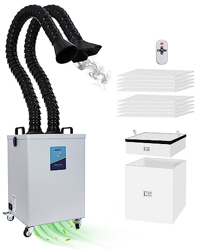 FumeClear FC-2003 Dual-port Fume Extractor For 20W 30W Laser Engraving, Low-Noise, Strong Suction 330m³/h, 3-Stage Filtration System With 12 Filters For Soldering, DTF Printer And Beauty Salon