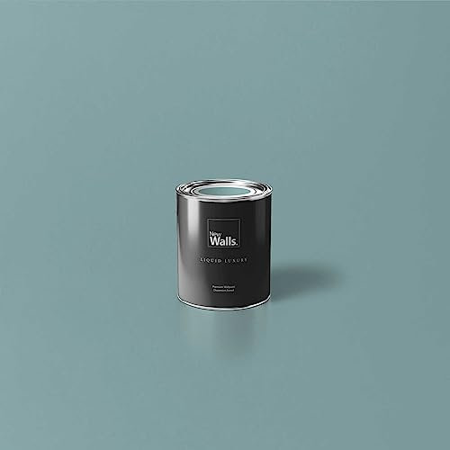 New Walls Premium Wandfarbe Blau, Blaugrün Liquid Luxury Dispersionsfarbe für Innenräume – 1 L