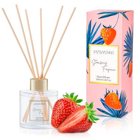 DIUFJAG Profumatore per Ambienti 100ml - Fragola,Diffusore Profumo Ambiente con 6 Bastoncini di Fragranza,Diffusore di Fragranze per Bagno,Appartamento,Decorazione della Casa
