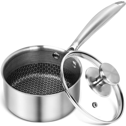 MICHELANGELO 1 Quart Saucepan with Lid, Premium Triple Ply Stainless Steel Sauce Pan with Lid, Small Saucepan with Honeycomb Interior - 1QT