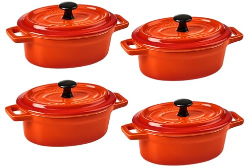 BUTLERS 4er Set Mini-Auflaufformen oval aus Keramik | kleine Auflaufform mit Deckel | backofenfest | auch als Soufflé Förmchen und Tapas-Schalenset geeignet