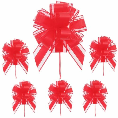 SSKHE Lot de 6 Grands Nœuds pour Cadeau Avec Ruban Rouge - Pack Bow Mariage Panier Cadeau Voiture Décoration Valentine Anniversaire Graduation