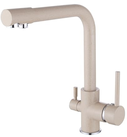 EGTink Rubinetto da cucina 3 vie,Miscelatore Cucina Girevole a 360°,3 in 1 Rubinetteria Cucina,Rubinetto di lavello Cucina con 2 uscite,Rubinetteria Cucina Acciaio Inox (Beige)
