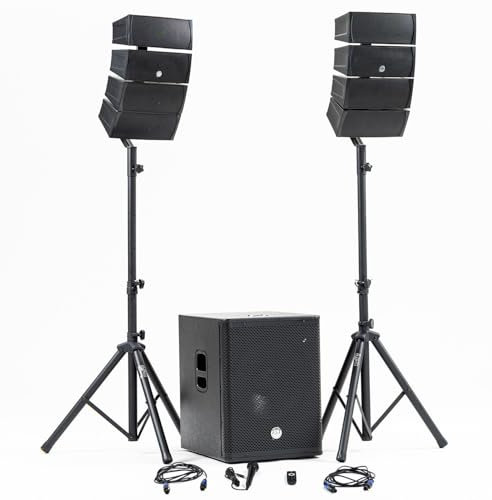 Pack Sonorisation DJ Complet BM Bmsonic BMS-15-ARRAY-BT, 1200W, Enceintes Satellites, Caisson 38cm USB/Bluetooth, Supports Câbles