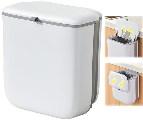 9L Pattumiera Cucina, Pattumiera da Appendere Cucina, Pattumiera Differenziata, Cestino Umido Cucina, Pattumiera Sottolavello Pattumiera Compatta Da Appendere per Camera Da Letto, Armadio (Bianco)