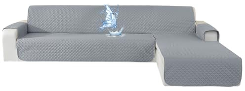 CYCMACO Vattentätt Hörnsoffskydd 2-Sitsig, Chaise Longue Sofa Med Armstöd, Universellt Sofföverdrag L-Form Halkfritt Quiltat, Soffskydd Peninsula Fläckavvisande (210cm, Light Grey)