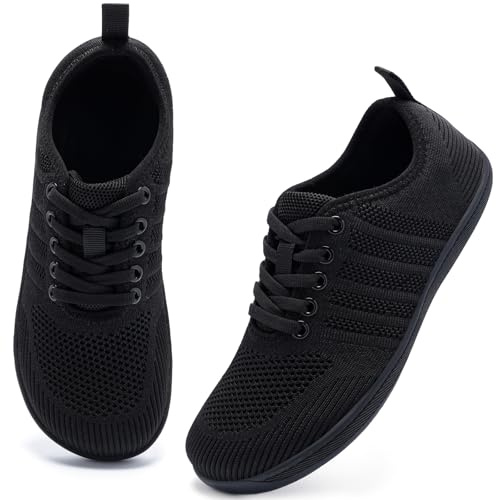 Barefoot Shoes Womens Trainers Wide Fit Walking Trail Running Sneakers | Wide Toe Box | Lightweight and Breathable Black UK 4