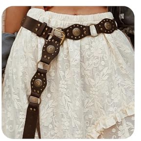 XFSRG Cintura Gioiello Donna in Pelle con Borchie e Decorazioni Vintage Cintura Elegante Donna per Abbigliamento Boho e Casual (120cm)