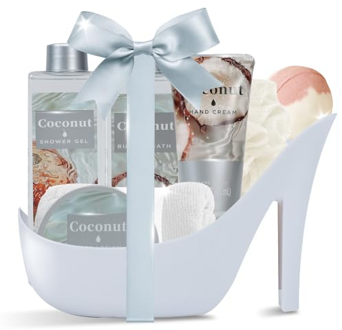 Spa Luxetique Coffre Bain pour Femmes -8pcs Coffret Cadeau les Parfum de Coconut, Coffret Beauté Femmes avec Gel Douche, Bain Moussant pour Amie, Maman, Cadeau Saint Valentin, Cadeaux d'Anniversaire