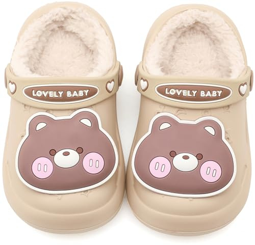 Vunavueya Fille Sabots Mules Doublés Garçon Peluche Clogs Chaussures de Jardin Enfant EVA Pantoufles Fourrées Hiver