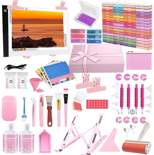 DNSGOOR 185Pcs A4 Diamond Painting Light Pad Kit,Diamond Art Accessories Kit,All-Inclusive Diamond Painting Tool Set with Convex Point Design Storage Box, and Complete Tools Set for Art Craft Gifts