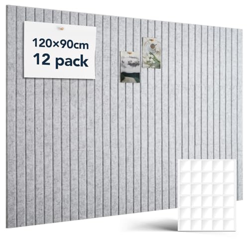 Woovio Tablón de Anuncios Fieltro Autoadhesivo 120x90cm, 12 Piezas, Gris