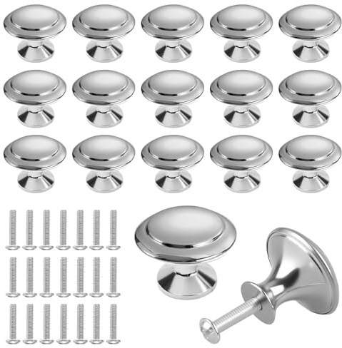 30 Piezas Pomos de Acero Inoxidable para Puertas de Armarios, 3x2.2cm Puxadores para Muebles, Tiradores de Muebles Redondos, Tiradores Armarios con Tornillos, para Armarios, Cómodas y Cajones