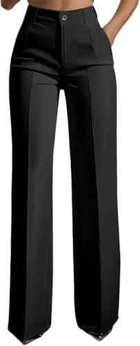 2026 - Pantalones de traje de cintura alta para mujer, de pierna recta, pantalones de vestir de primavera de cintura alta para negocios, casual, trabajo, pantalones de vestir, Negro, S