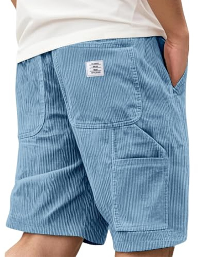 Chanpning Short Cargo Homme Velours Côtelé Vintage Bermuda avec Poches Été Plage Shorts et Bermudas Taille Elastique Short Couleur Unie Baggy Pantacourt Décontracté